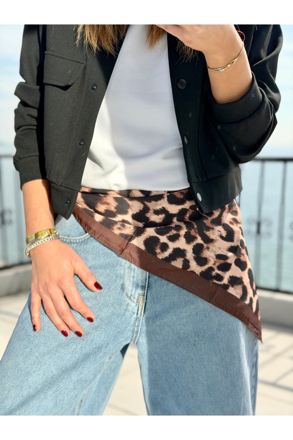 Leopar Desenli Fular Bandana Kadın Giyim Aksesuar