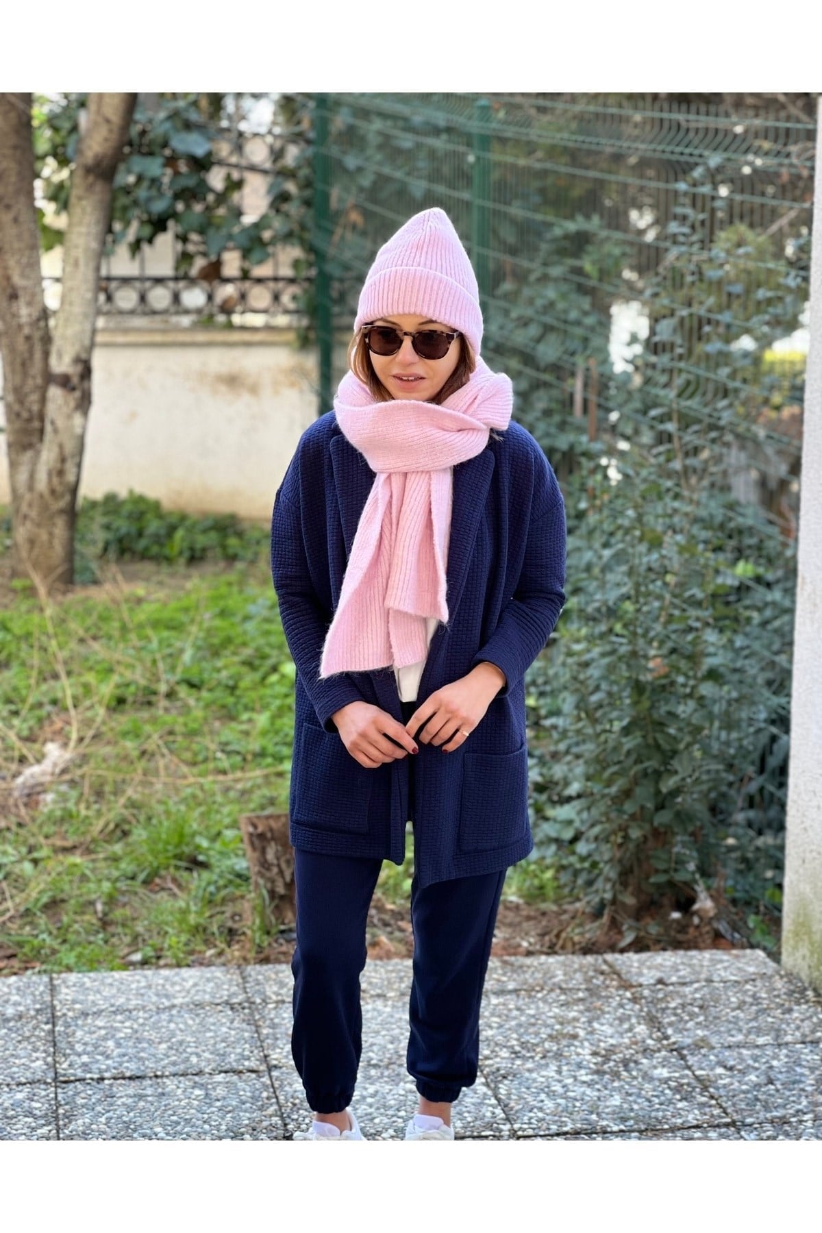 Pembe Yün Atkı Bere Ikili Takım