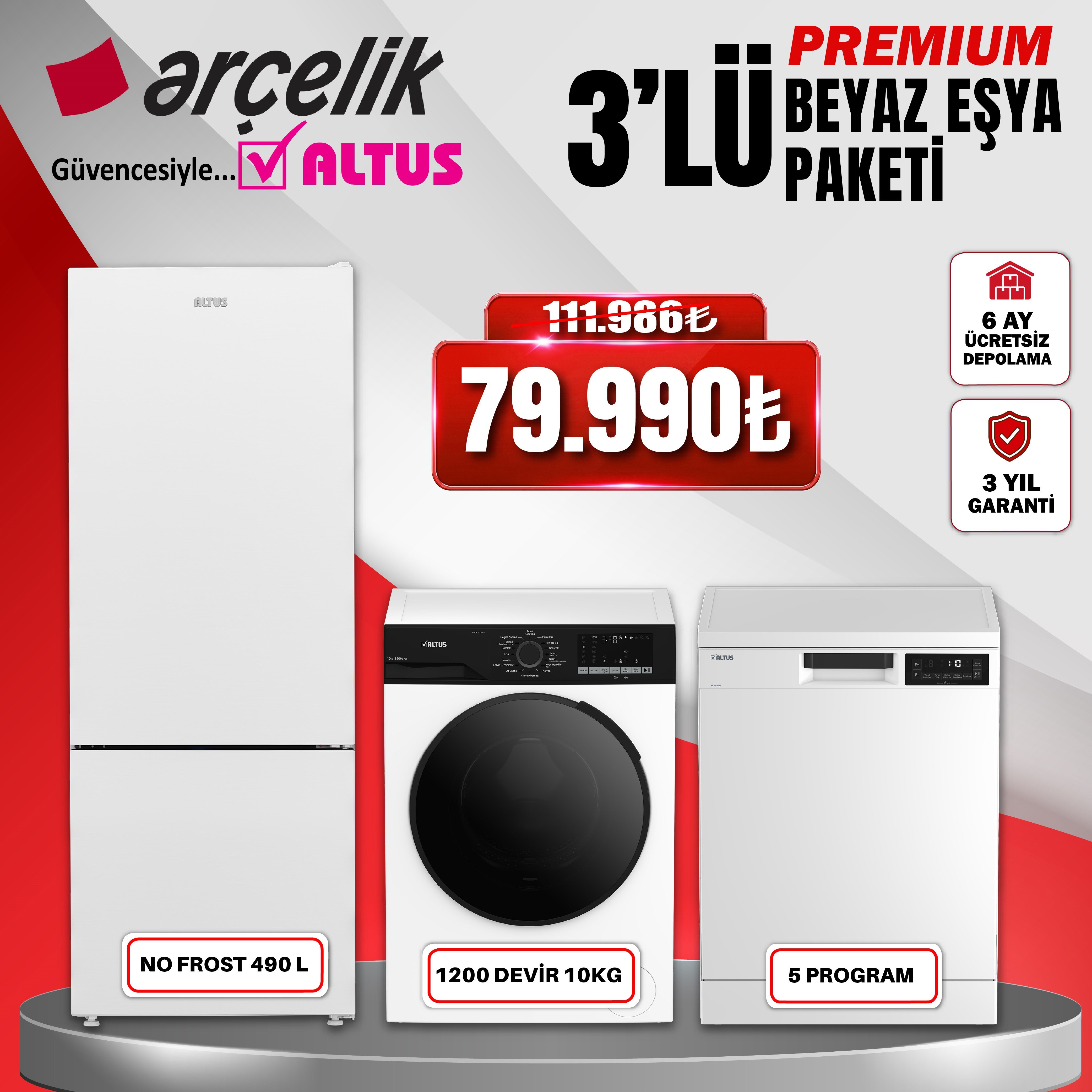 Altus 3'lü Premium Beyaz Eşya Paketi