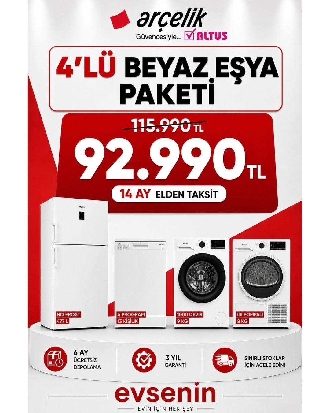 Arçelik 4'lü Beyaz Eşya Paketi