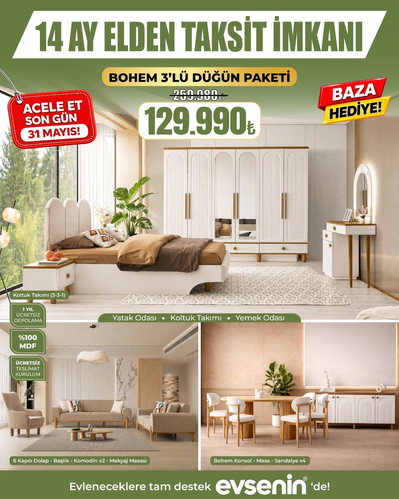 Bohem 3'lü Dügün Paketi