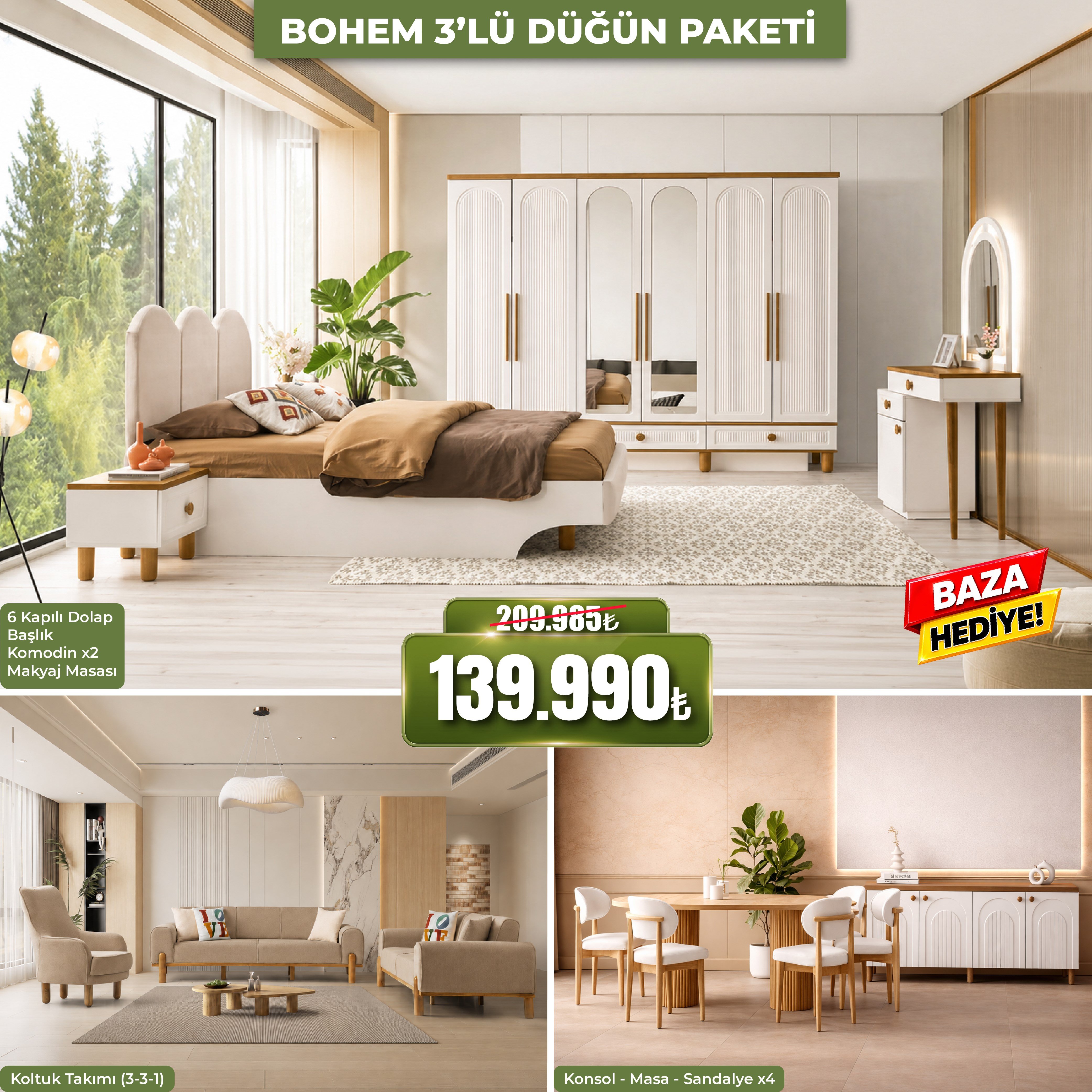 Bohem 3'lü Dügün Paketi