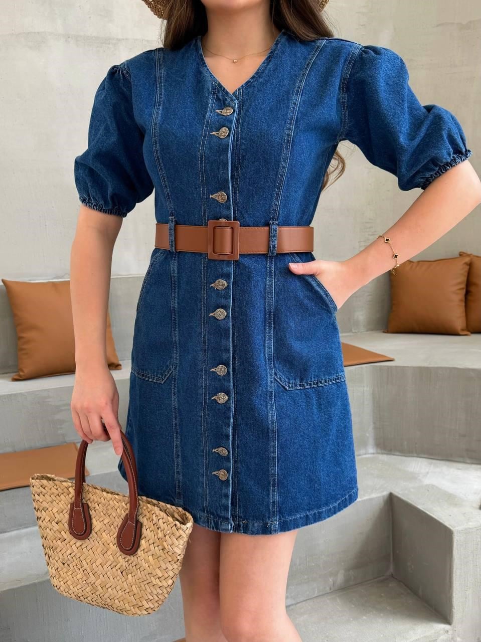 KADIN KLASİK KOT ELBİSE + KEMER HEDİYE