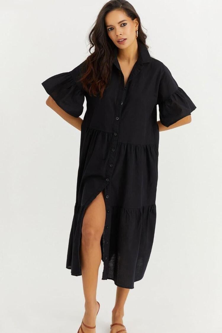 SUMMER GİRL PAMUK KETEN BLACK DRESS
