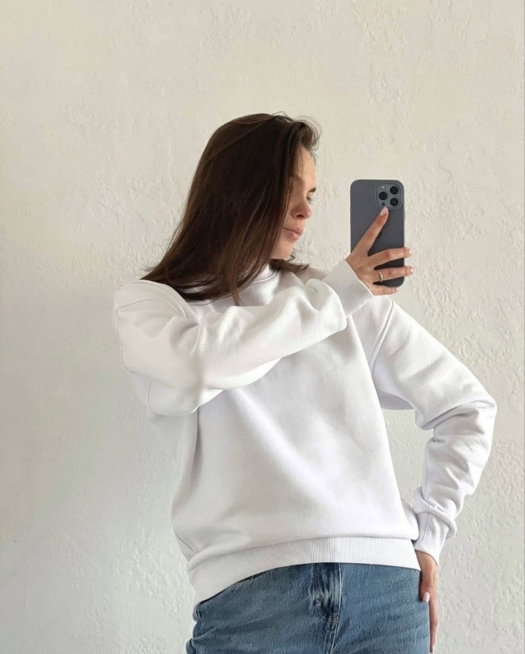 WOMAN 1. SINIF KALİTE COTTON WHİTE SWEATSHIRT
