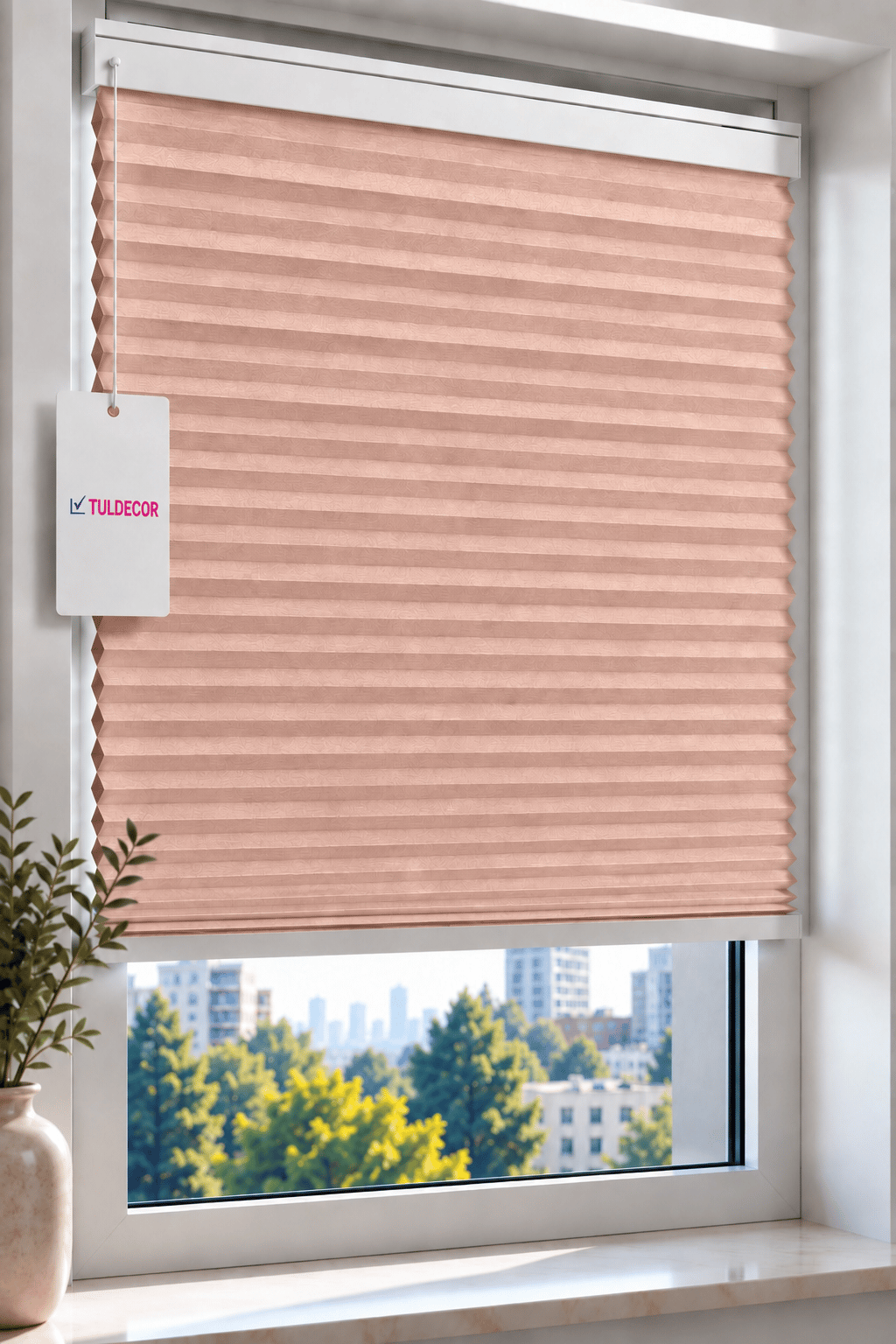 Tuldecor Pembe Dokulu Plise Perde