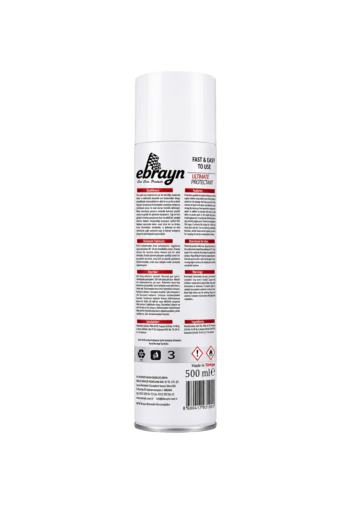 Ebrayn Susuz Motor Temizleyici Sprey 500 ml 