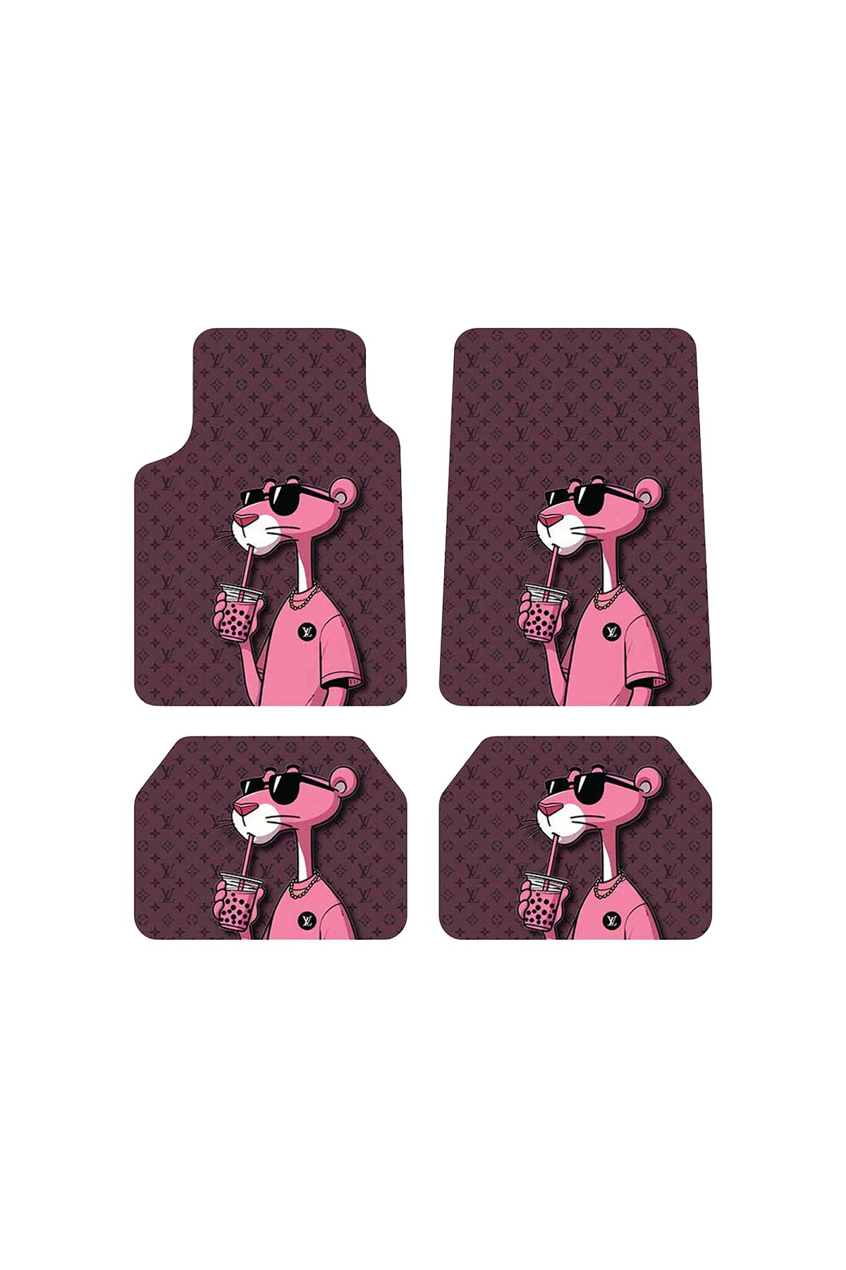 OEM Pink Panther Monogram Tasarımlı 4 Parça Üniversal Halı Paspas Seti