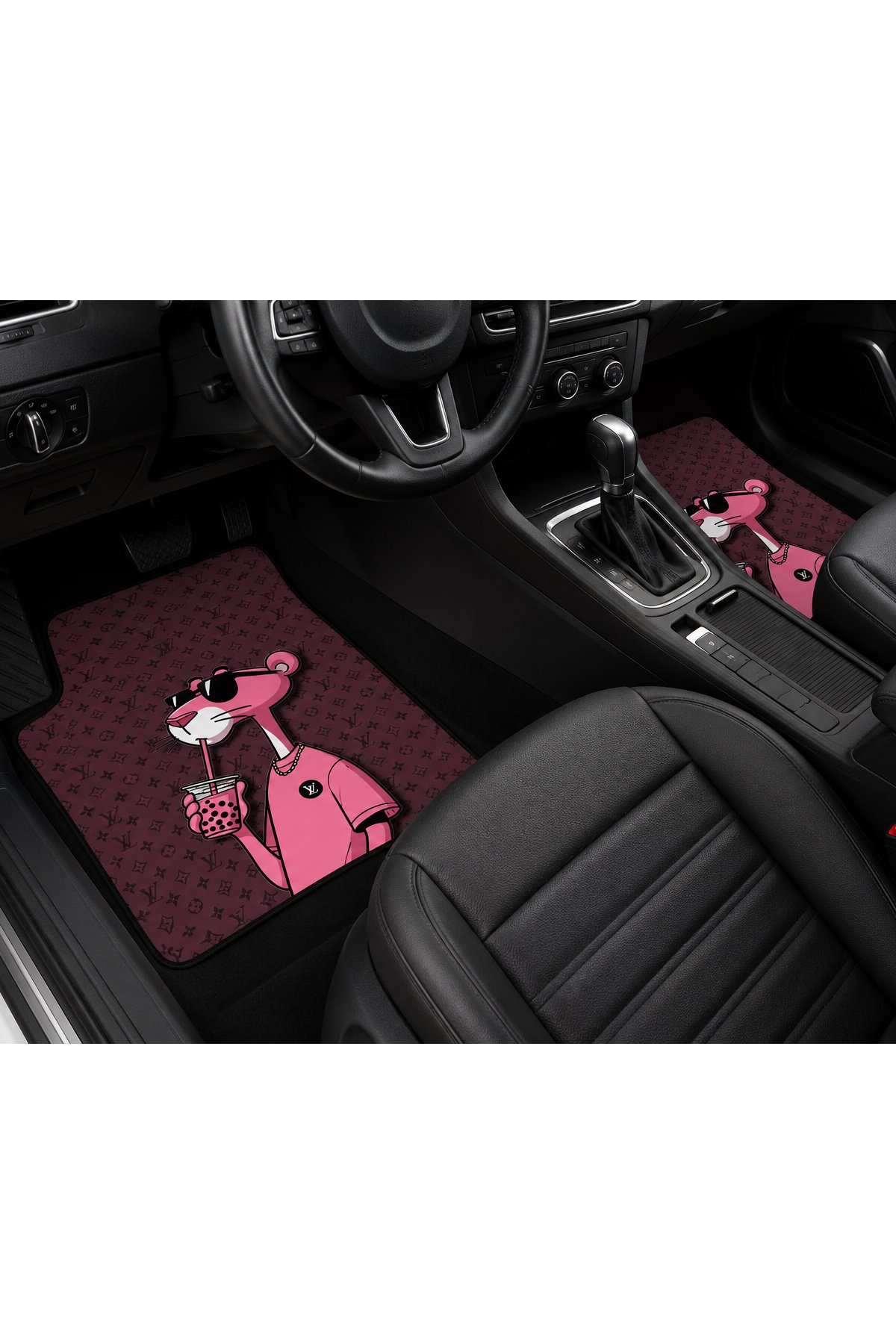 OEM Pink Panther Monogram Tasarımlı 4 Parça Üniversal Halı Paspas Seti
