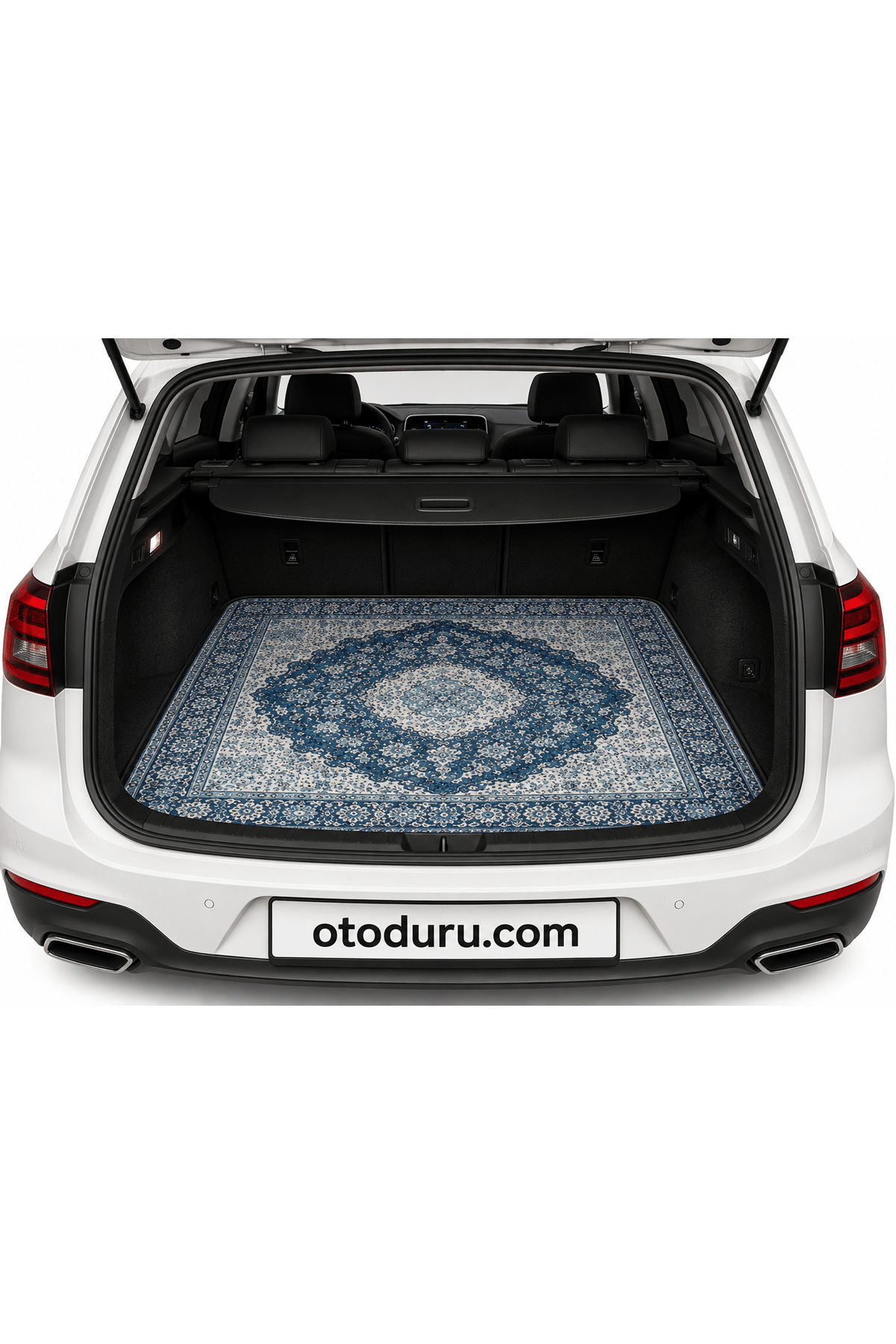 OEM Şark Köşesi Türk Halısı Motifli Premium Bagaj Halısı (Mavi-Beyaz)