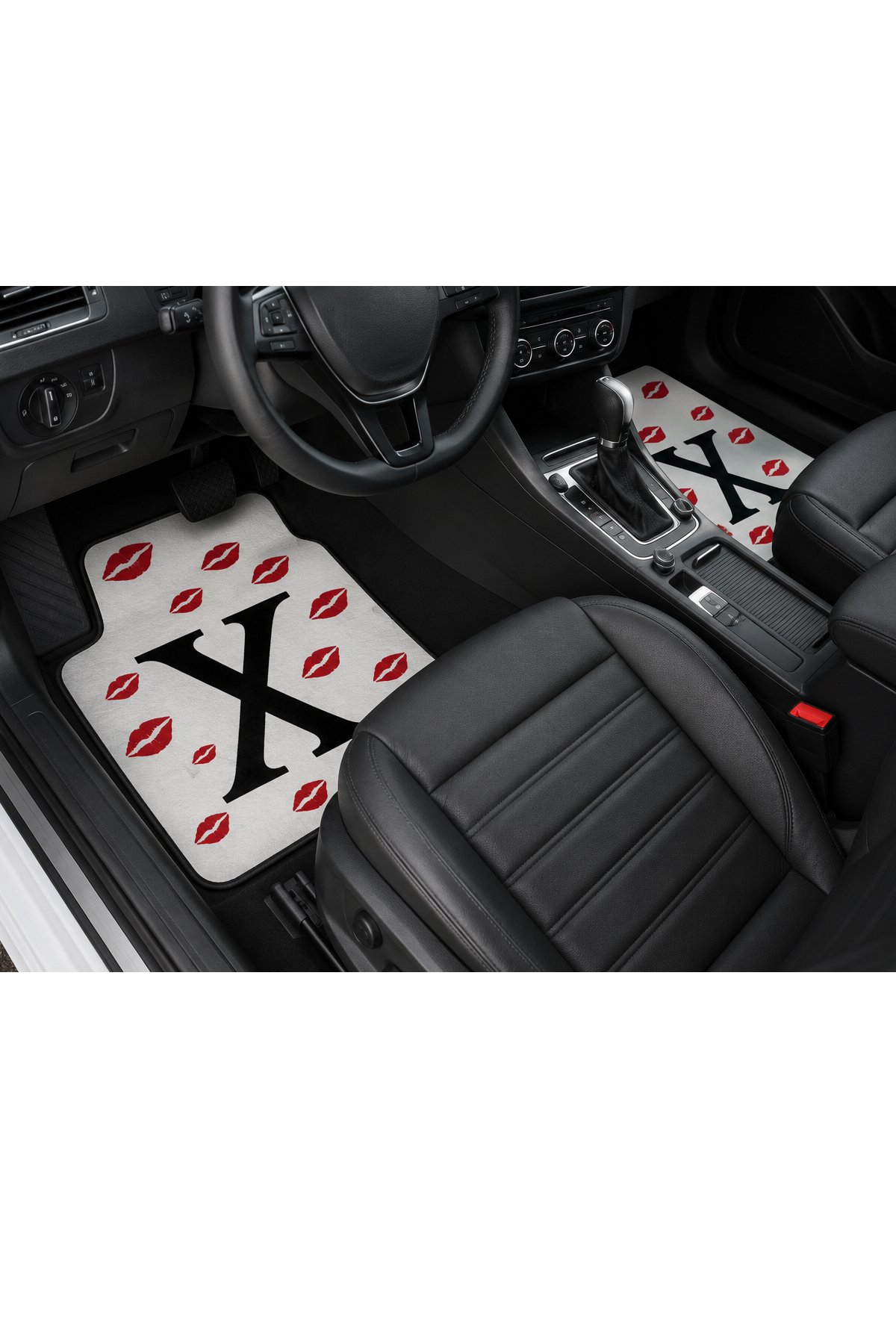 OEM X ve Öpücük Desenli Beyaz 4 Parça Üniversal Halı Paspas Seti