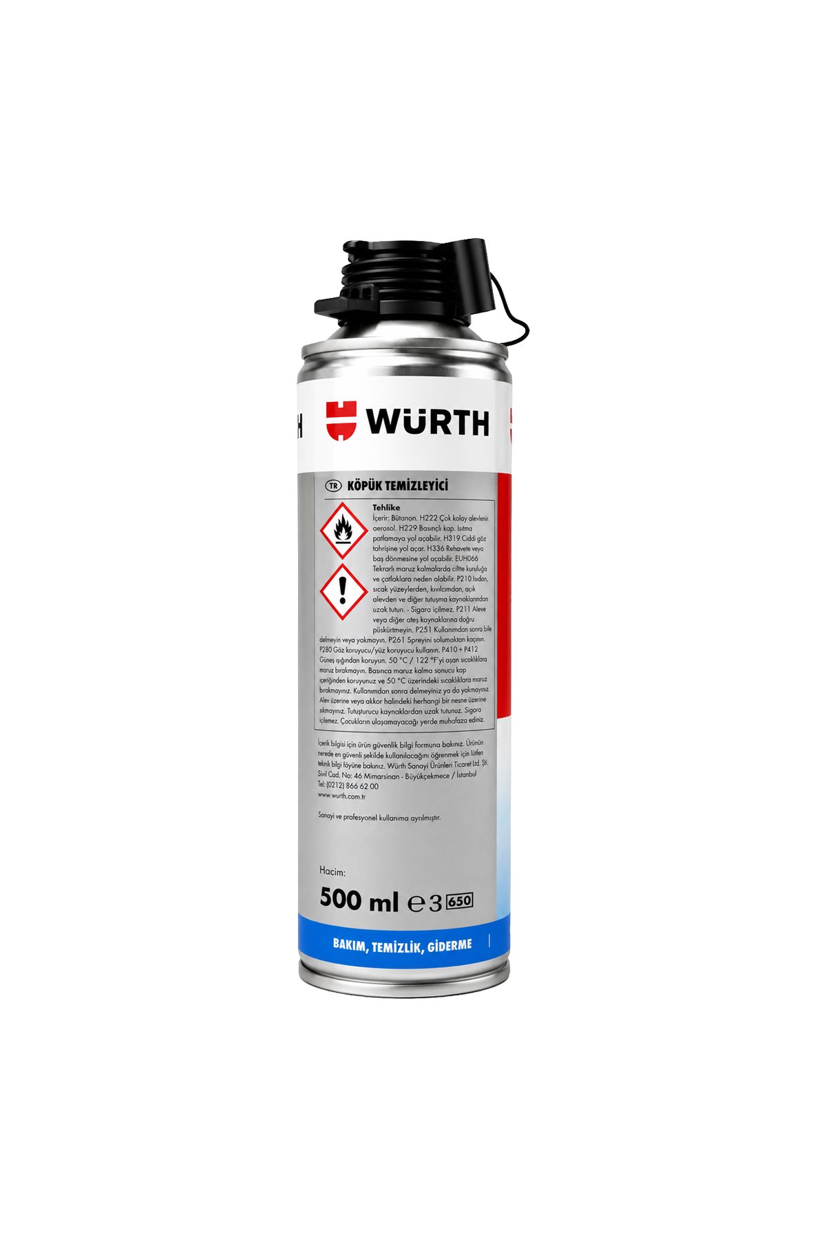 Würth PU Köpük Temizleyici Sprey 500 ml - Tabanca ve Kürleşmemiş Köpük Temizleme Solventi