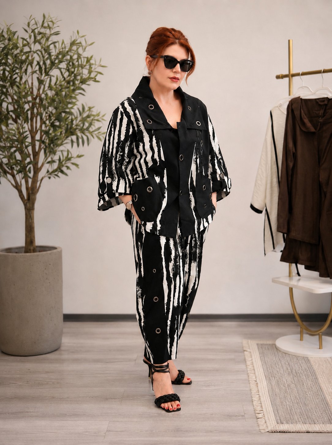 Desenli ceket pantalon takım