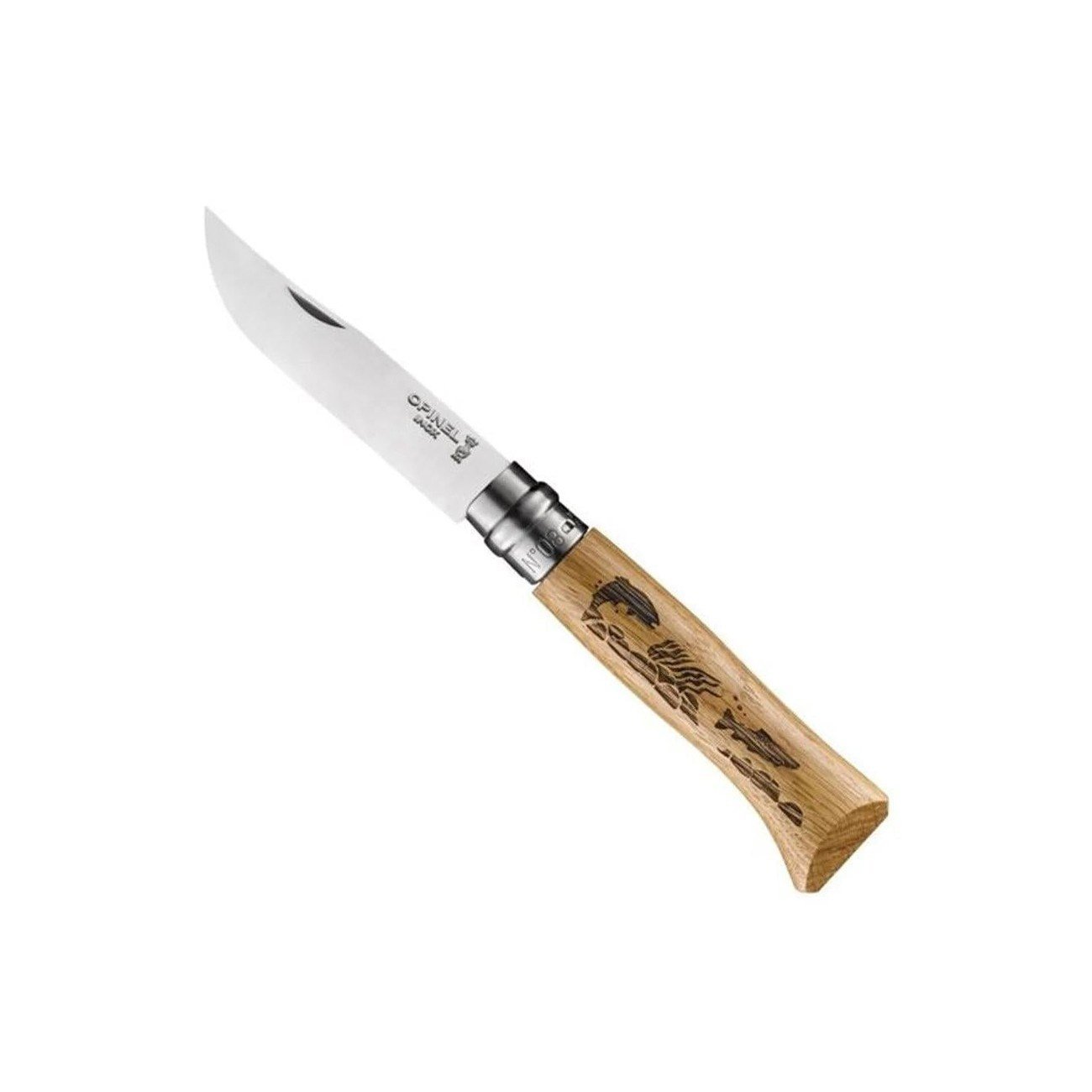 Opinel Balık Desenli N°8 Meşe Saplı Inox/Çelik Çakı 
