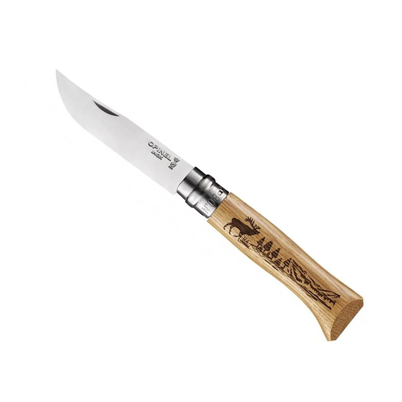 Opinel Geyik Desenli N°8 Meşe Saplı Inox/Çelik Çakı 