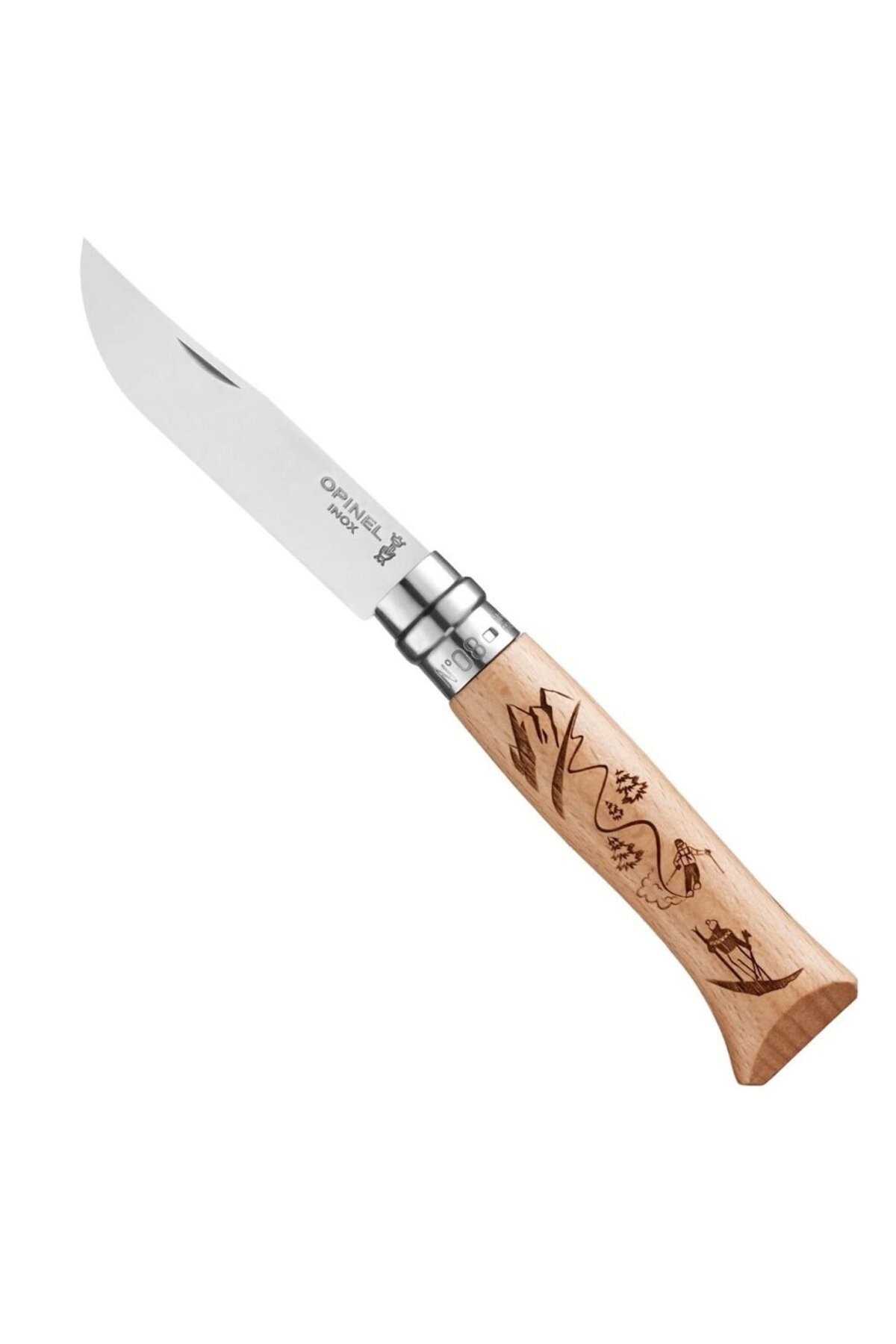 Opinel Kayak Desenli N°8 Meşe Saplı Inox/Çelik Çakı 