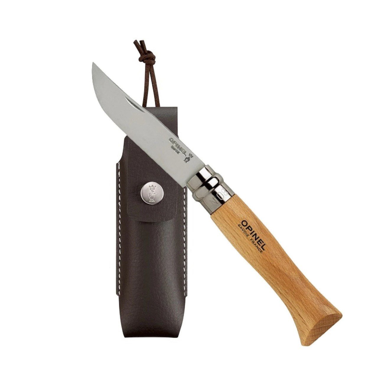 Opinel N°8 Inox Deri Kılıflı Paslanmaz Çelik Çakı Naturel