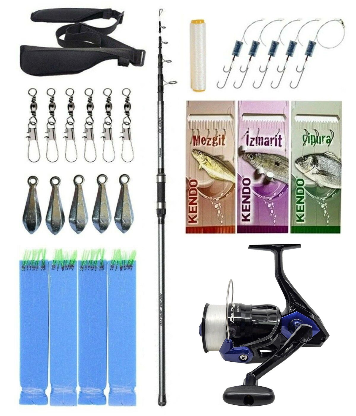 Yek Outdoor Hazır Olta Seti Okuma Alaris Light Tele Surf 420cm 100-250gr Surf Kamışı &Okuma Fin Chaser X FNX-60BL Blue 1BB Olta Makinesi