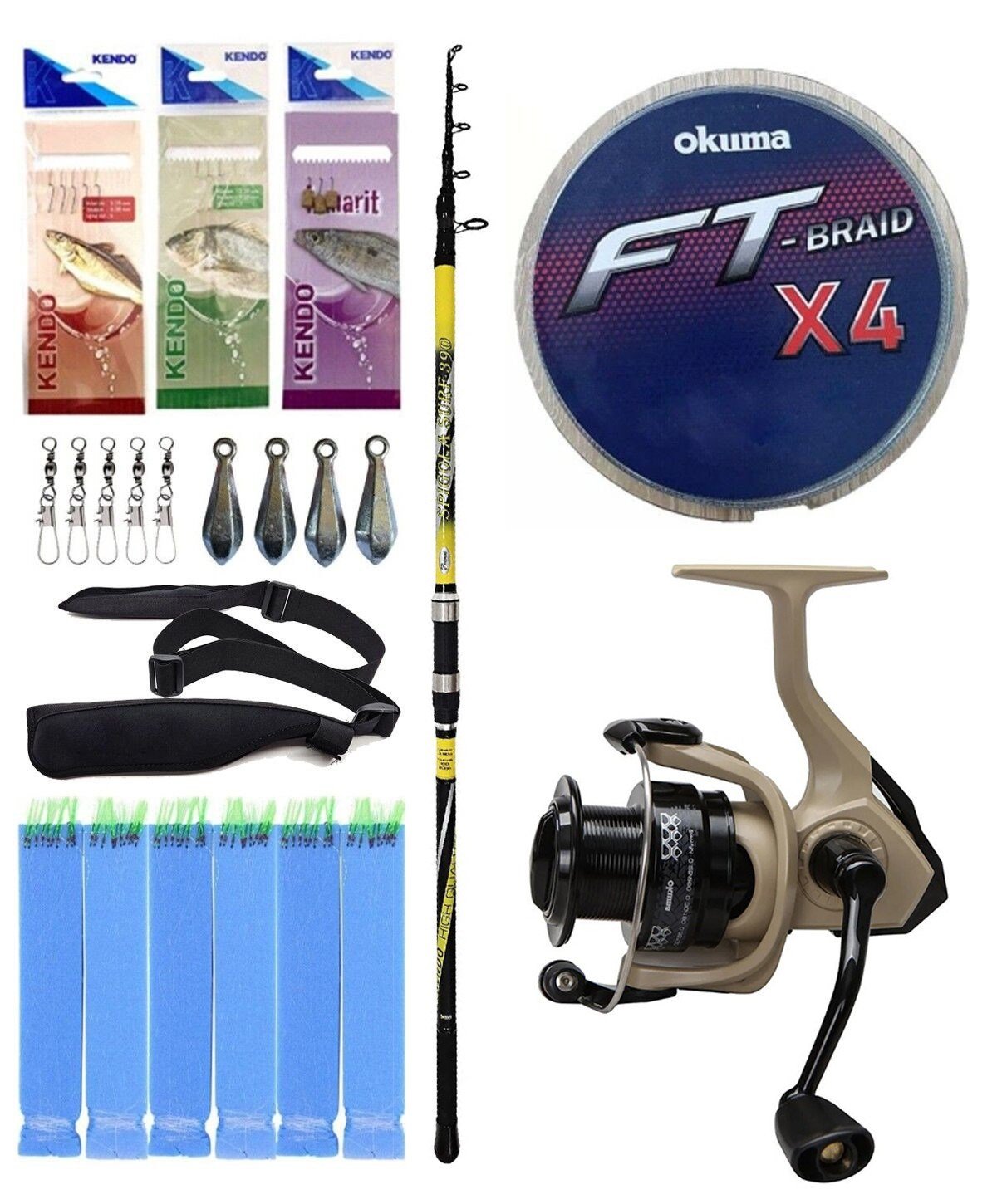 Yek Outdoor Hazır Surf Olta Seti Kendo Spigola Surf 390cm 100-200 gr Kamış&Okuma Outrax OR-6000SGA 1+1BB Olta Makinesi