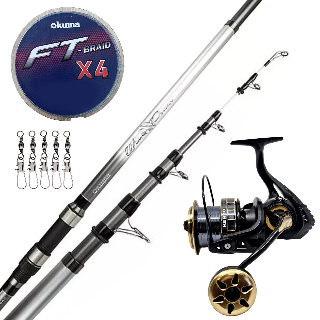 Yek Outdoor Hazır Surf Olta Seti Okuma Wave Power Tele Surf 3.90 cm 100-200 gr Surf Kamışı&Kendo Black Bass GP10000 5+1BB Olta Makinesi