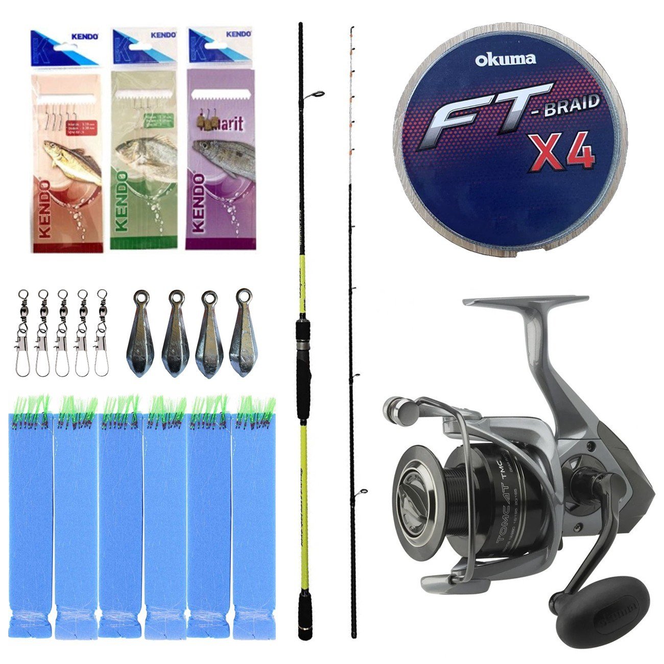 Yek Outdoor Hazır Tekne Oltası Seti Okuma Orata Squid Spin 180cm 100-200gr 2 Parça Tekne Kamışı&Okuma Tomcat 6000 6+1bb Olta Makinesi