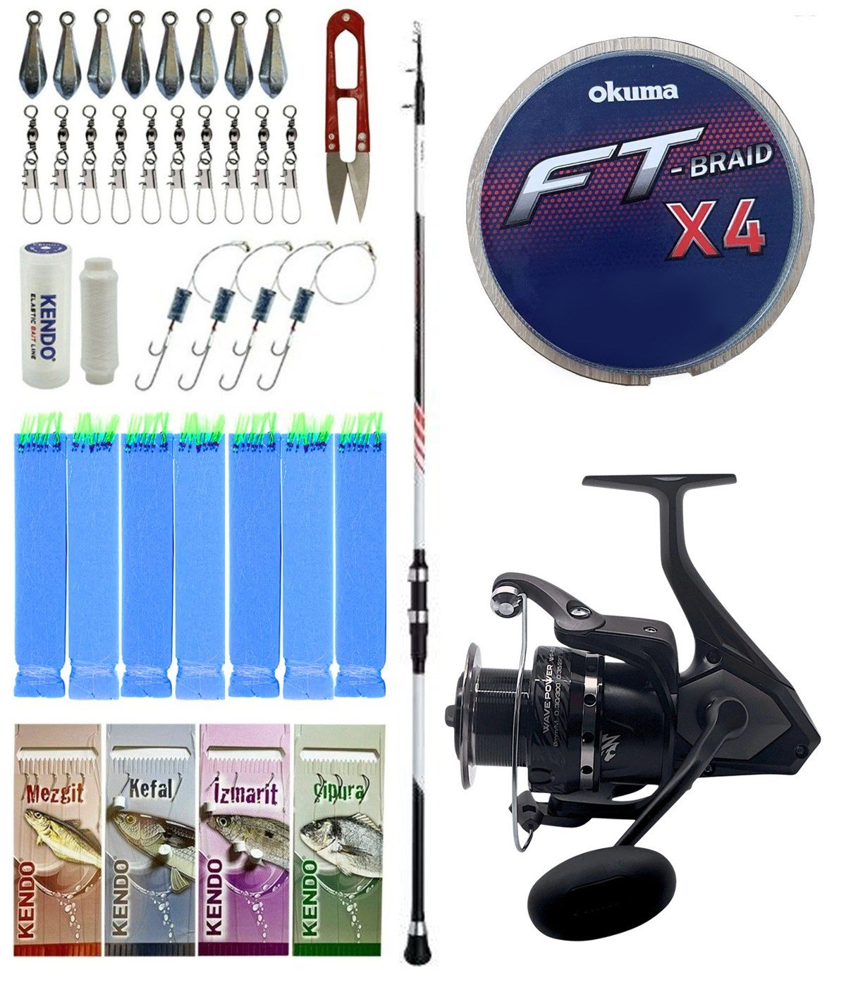 Yek Outdoor Tekne Olta Seti Shimano Kamış Vengeance AX Boat Tele 1,80m 150g 3pc&Okuma Wave Power WP-8000A1 Olta Makinesi