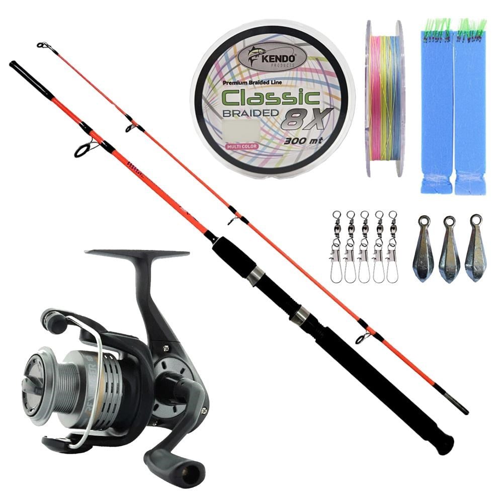 YekOutdoor Bot-Tekne Olta Seti Kendo Holiday Boat 2.10m 100-250gr 2 Parça Olta Kamışı&Okuma Revenger RV-55 FD Olta Makinesi