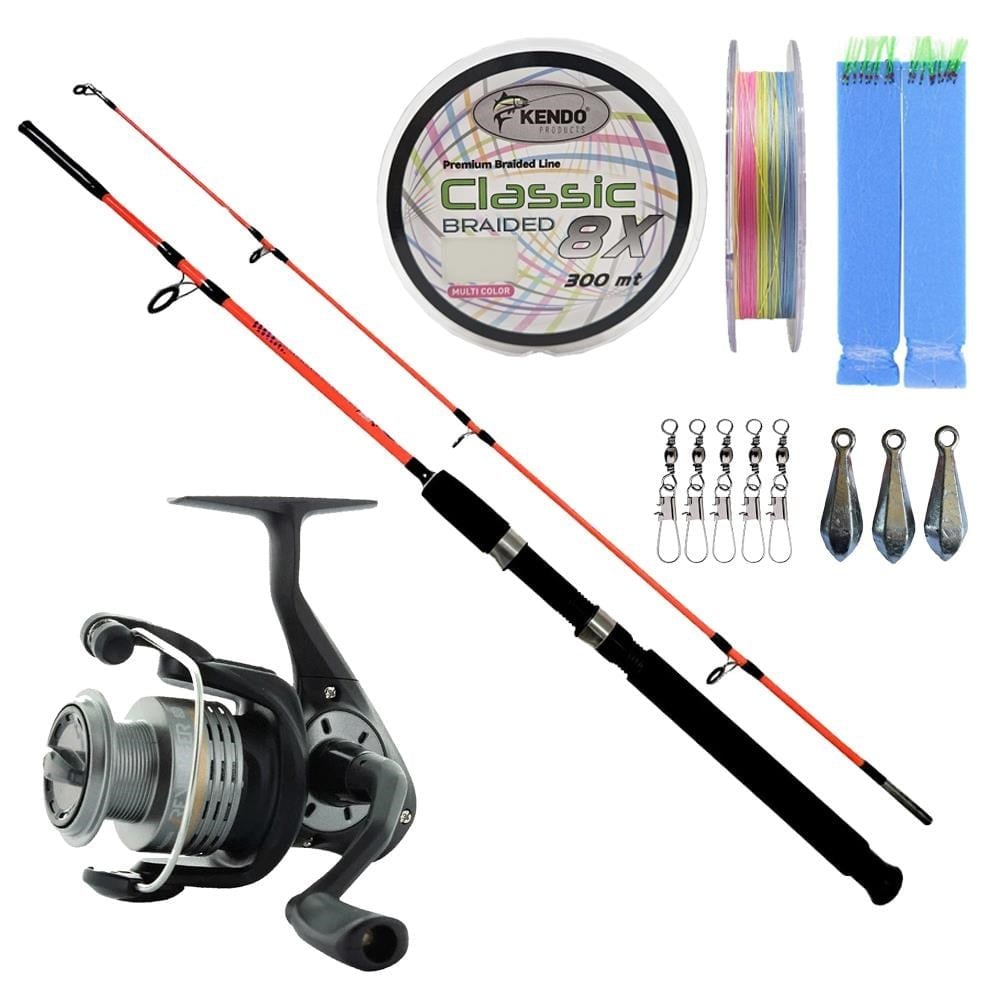 YekOutdoor Bot-Tekne Olta Seti Kendo Holiday Boat 1.80m 100-250gr 2 Parça Olta Kamışı&Okuma Revenger RV-40 FD Olta Makinesi