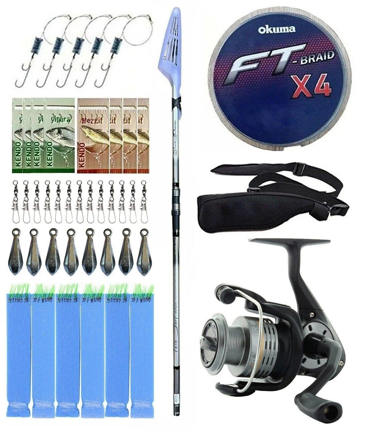 YekOutdoor Olta Seti Okuma Wave Power Tele Surf 3.90 cm 100-200 gr Surf Kamışı&Okuma Revenger RV-65 FD Olta Makinesi