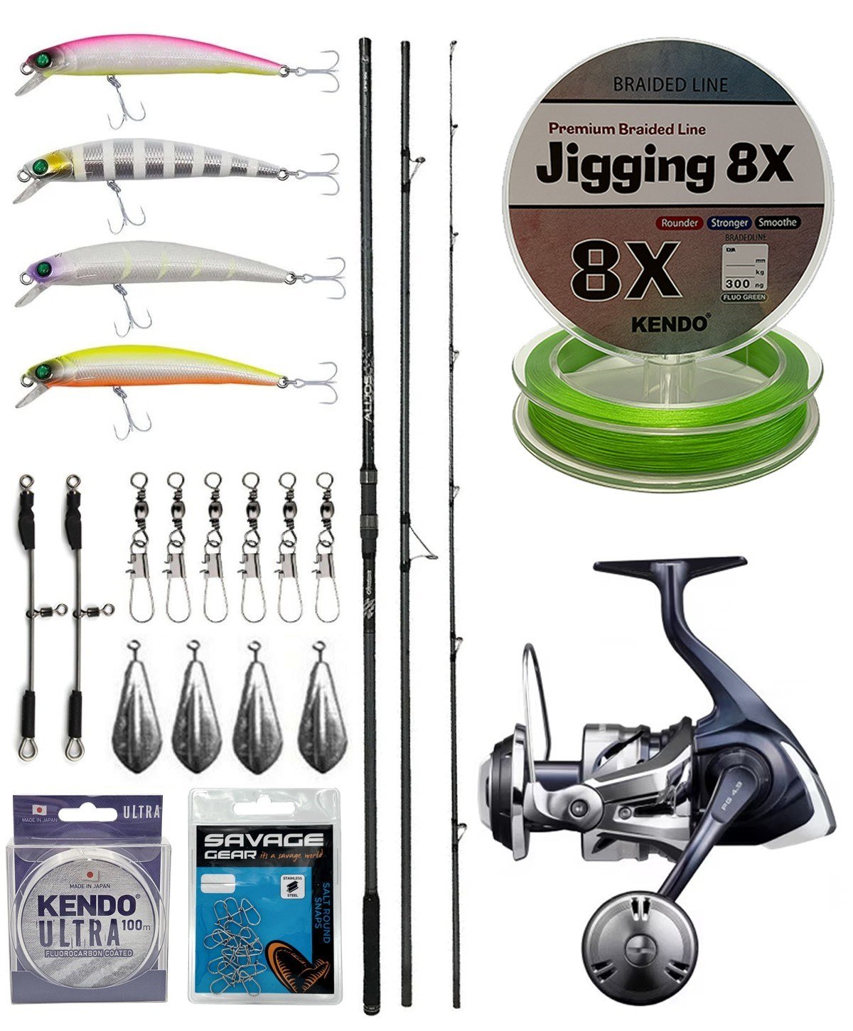 YekOutdoor Profesyonel Olta Seti Okuma Alijos Surf 435 cm 100+250 gr 3 Parça&Shimano Makina Twin Power 8000 SW C PG