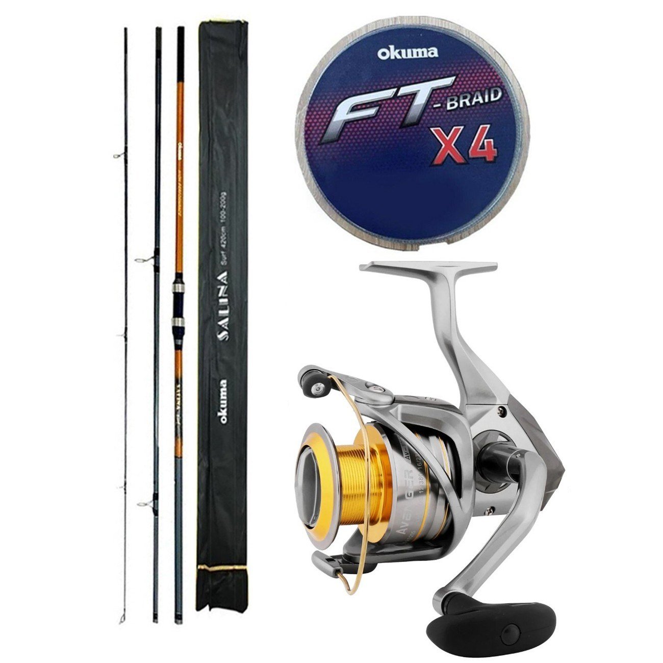 YekOutdoor Profesyonel Olta Seti Okuma Salina Surf 14' 420 cm 3 Parça Surf Kamışı&Okuma Avenger Av-6000 6+1BB Olta Makinesi