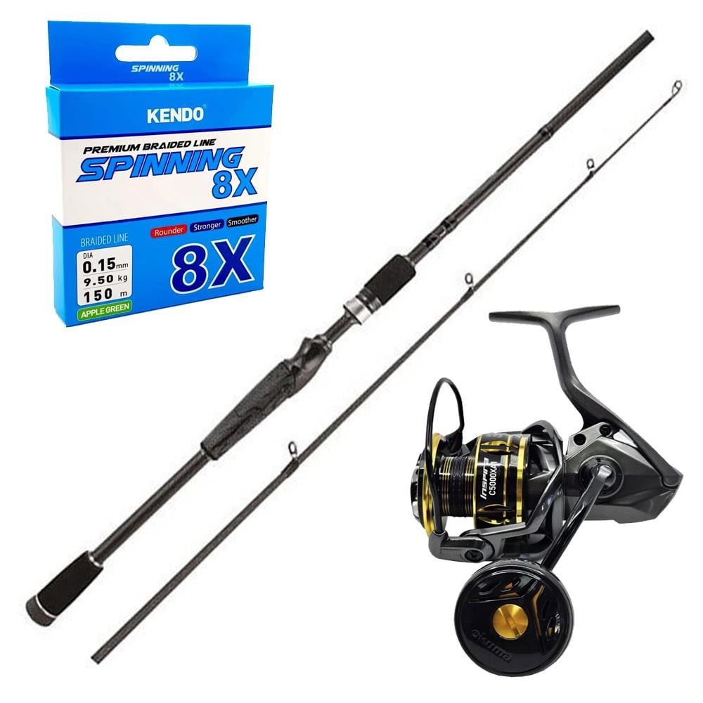 YekOutdoor Profesyonel Spin Seti Okuma Helios Air 2,70 cm 30-80 gr 2 Parça Spin Kamışı&Okuma Inspira ISX-C5000XA1 Gunsmoke 8+1BB Olta Makinesi