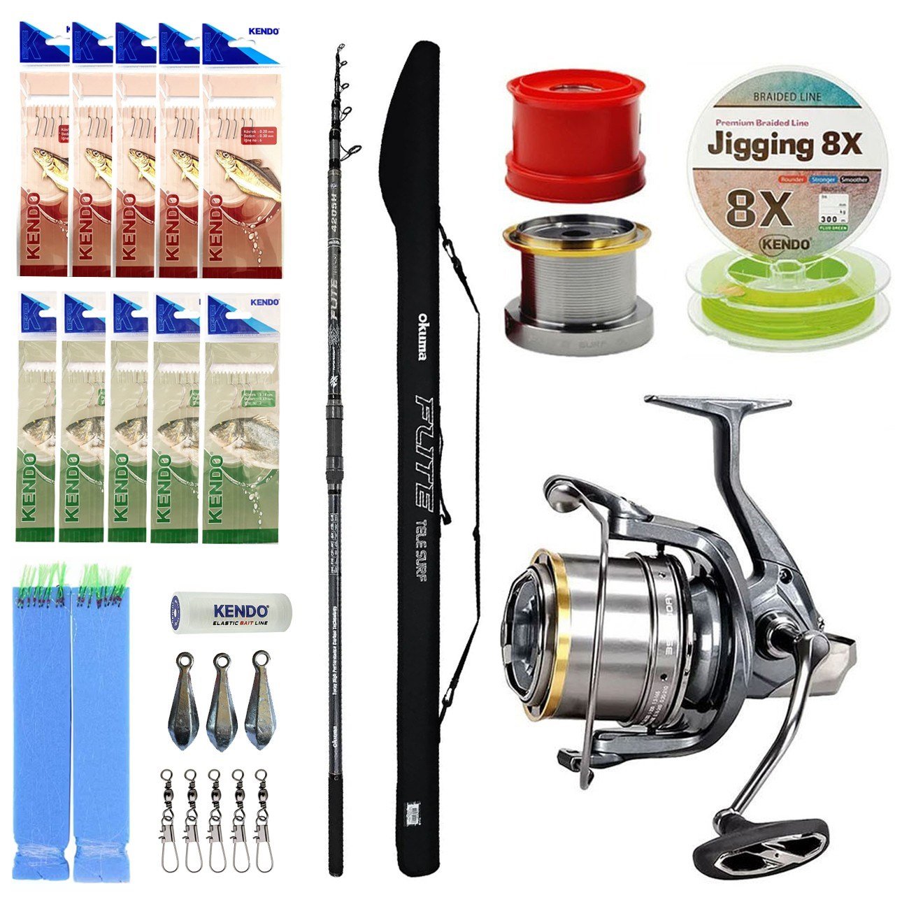 YekOutdoor Profesyonel Yemli Olta Seti Okuma Flite Tele Surf 420cm 100-200gr 5 Parça Olta Kamışı&Okuma Flite Surf FLS35-1500AY Gunsmoke 9+1BB Olta Makinesi