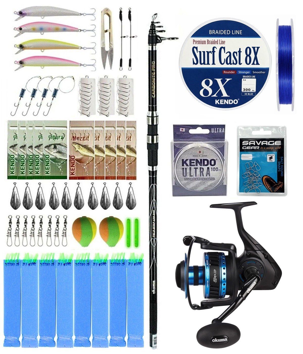 YekOutdoor Surf Olta Seti Okuma Carbonite Pro Tele Surf 420 cm Surf Kamışı&Okuma Azores ZXP-8000 Olta Makinesi