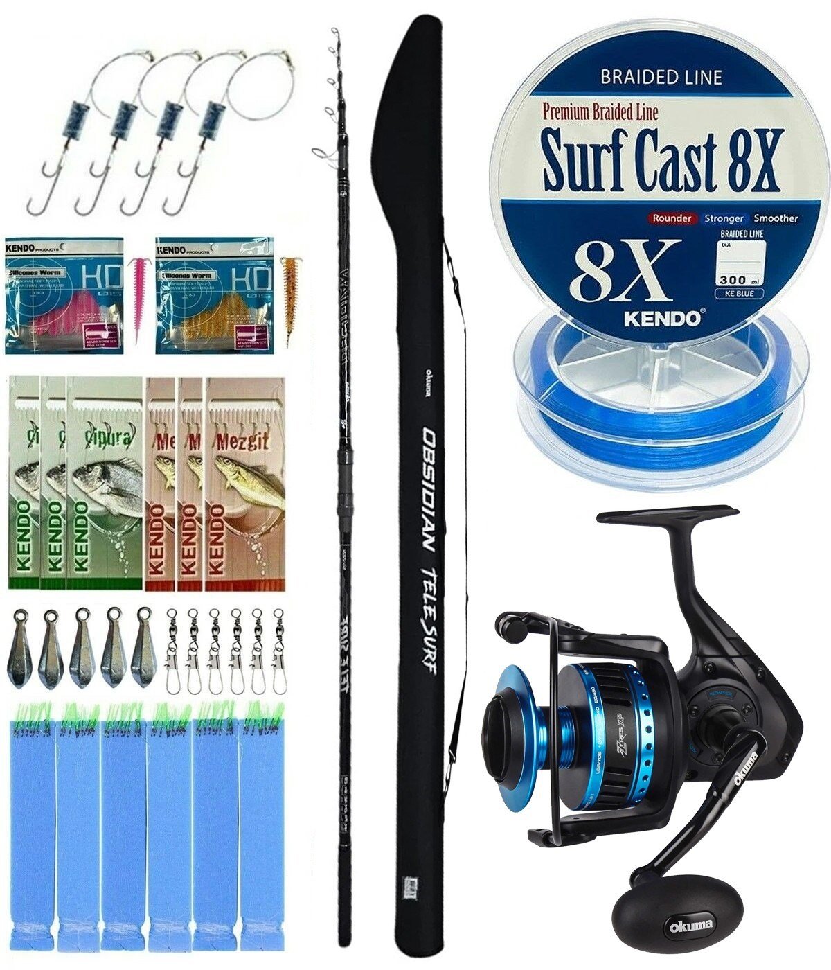 YekOutdoor Surf Olta Seti Okuma Obsidian Super Light Tele Surf 420cm 100-220gr 5 Parça Olta Kamışı&Okuma Azores ZXP-8000 Olta Makinesi