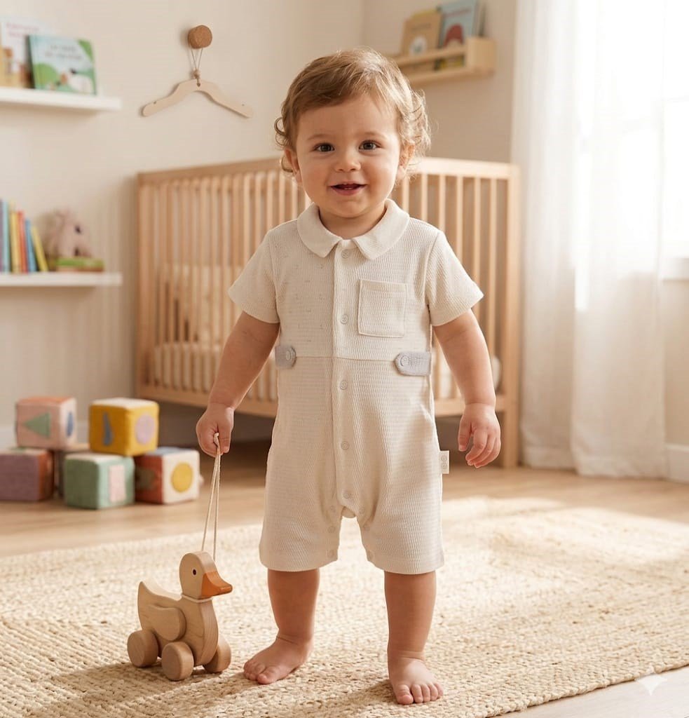 BEBEK TULUM TAKIM ROMPER HAT SET JACQUARD HELLO ELEPHANT