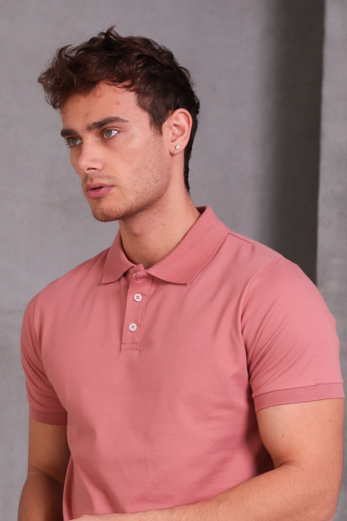 Erkek Dar Kesim Slim Fit Pamuklu Yumuşak Doku Nefes Alan Kumaş KıvrılmazYaka Mercan Polo Yaka Tişört