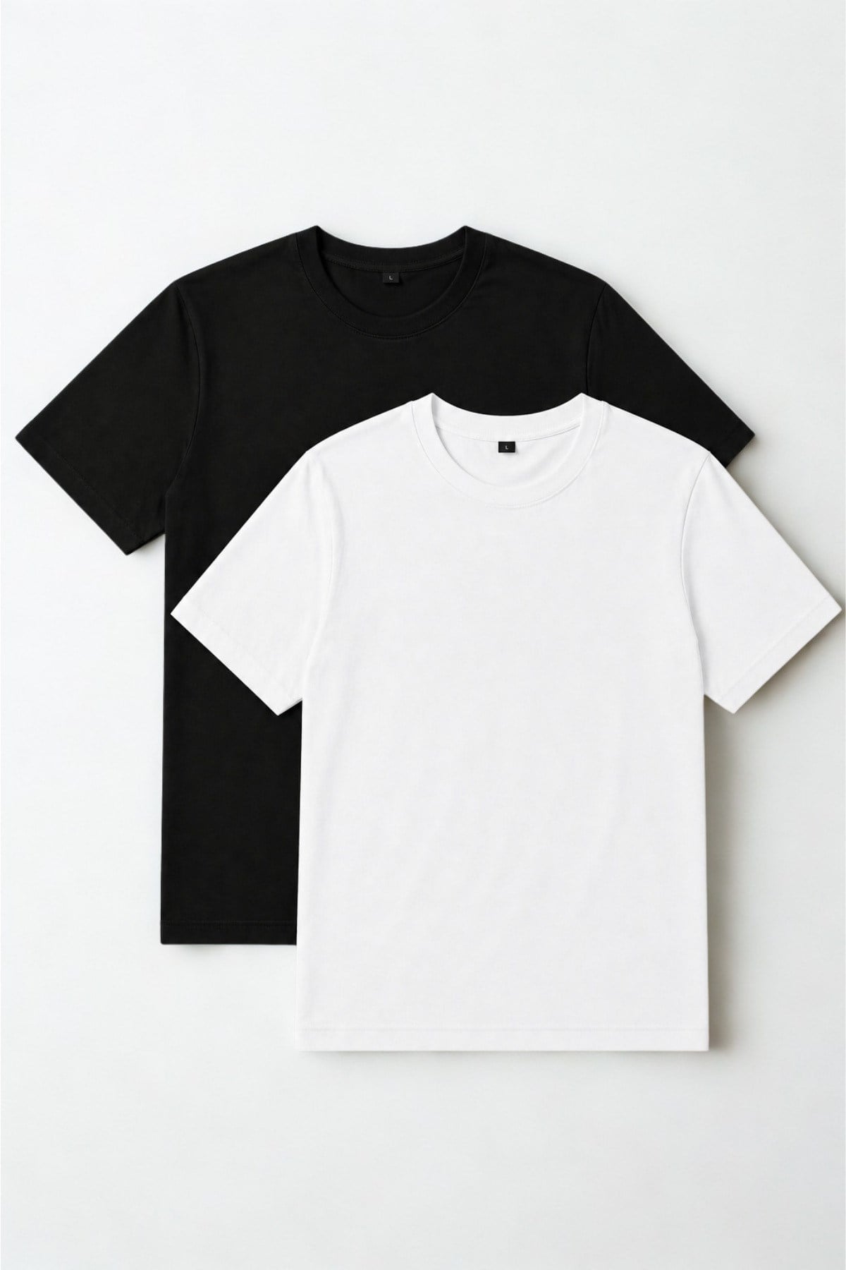 Erkek Slim Fit Bisiklet Yaka %100 Pamuk Dar Kesim Beyaz - Siyah Basic Tişört