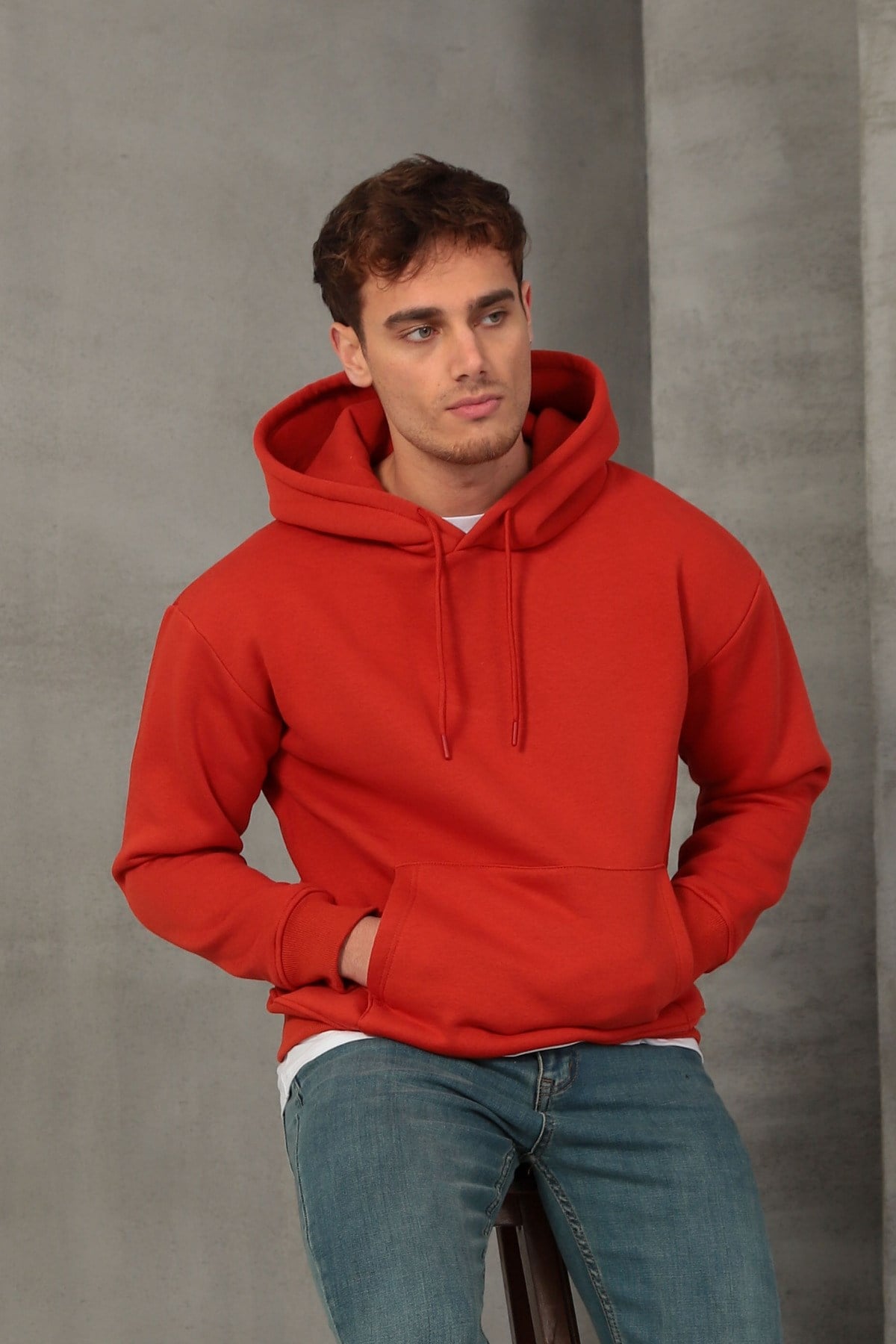 Unisex Oversize Geniş Kesim Pamuklu Yumuşak Dokulu Içi Polarlı Basic Kapüşonlu Sweatshirt