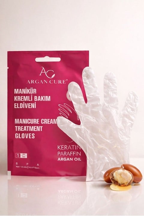Argan Cure Manikür Kremli Bakım Eldiveni  | Argan Yağı & Keratin İçerikli Nemlendirici El Bakım Eldiveni
