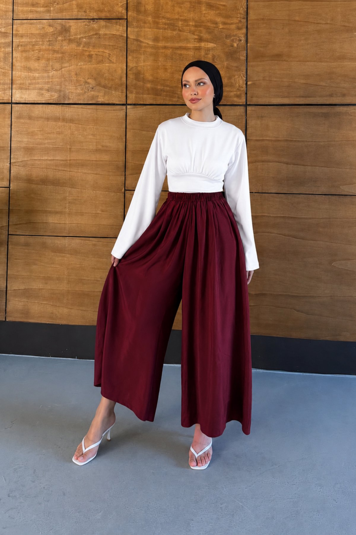 Mira Tensel Etek Görünümlü Pantolon - Bordo