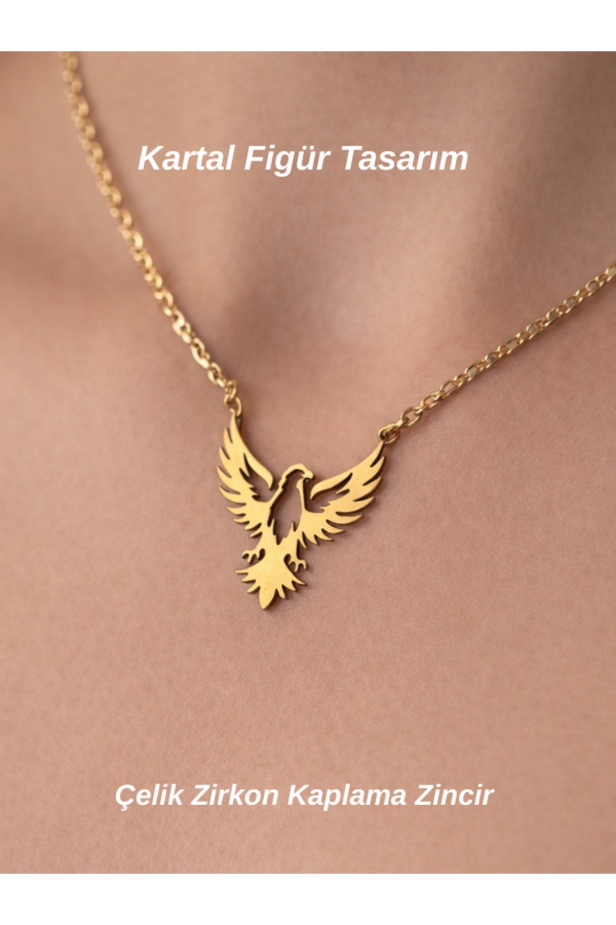Kartal Figür Çelik Figür Zirkon Kaplama Zincir Kolye Kartal Gold Kolye