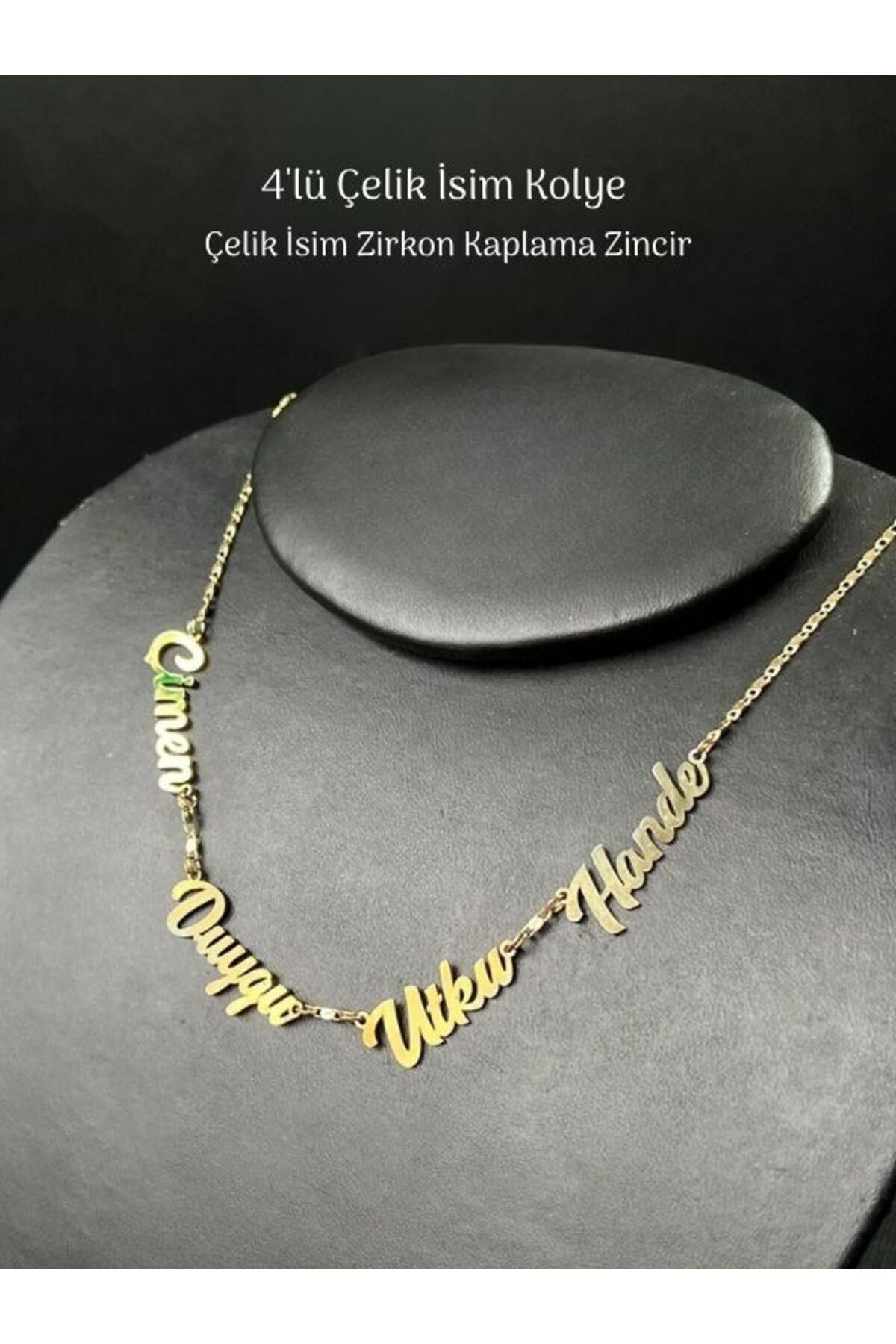 Kişiye Özel 4'lü İsim Kolye Özel Tasarım Yüksek Kalite Çelik Gold Renk Kişiselleştirilebilir Hediye