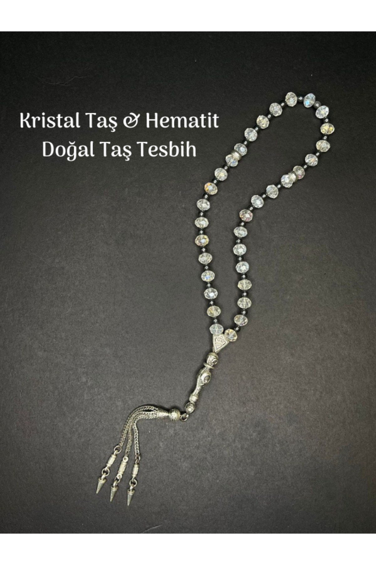 Kristal Taş ve Hematit Doğal Taş Tesbih Zihinsel Denge Konsantrasyon Başarı Şifa Taşı