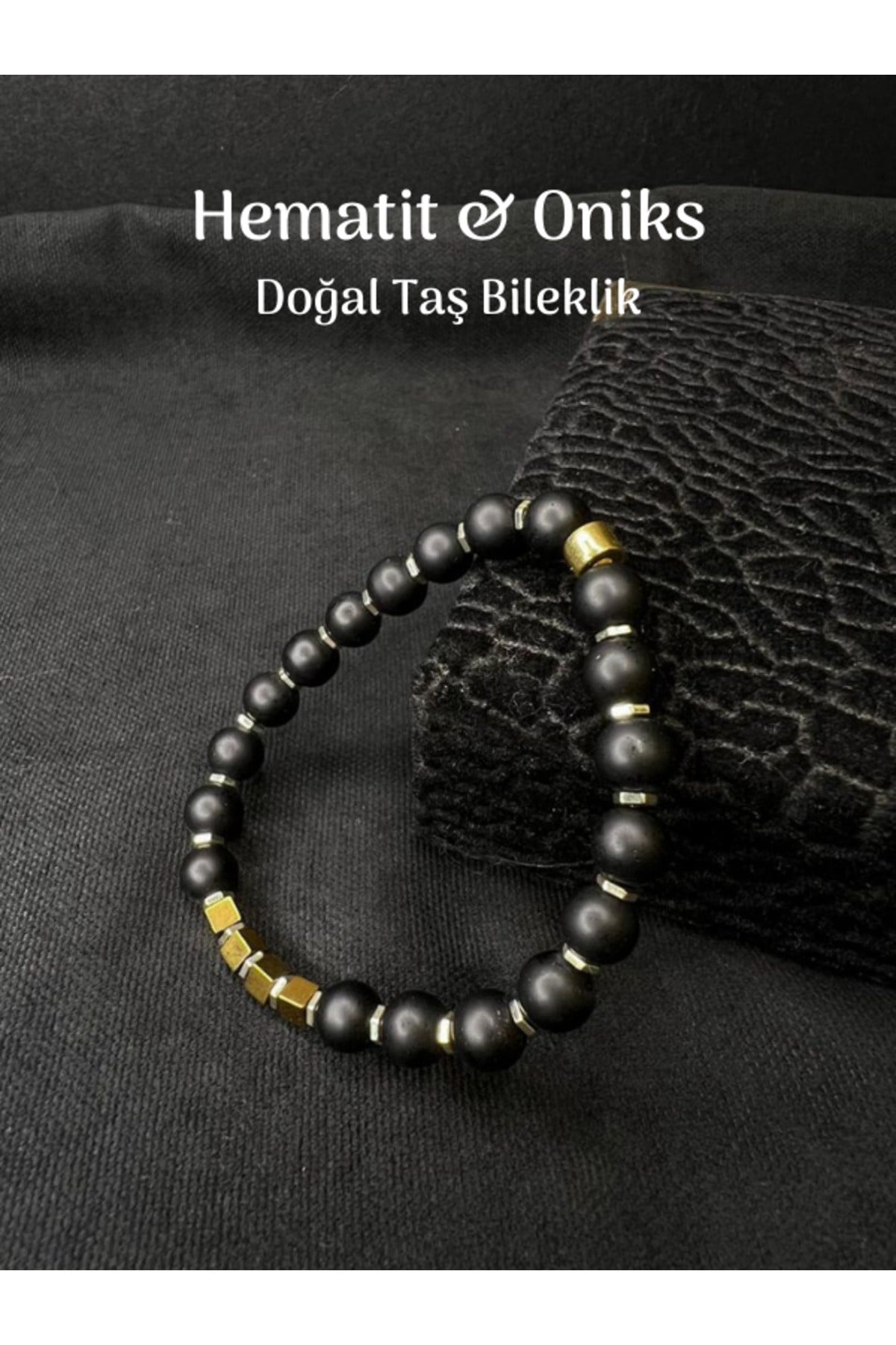 Oniks & Hematit Doğal Taş Bileklik İç huzur, Konsantrasyon, Odaklanma Şifa Taşı