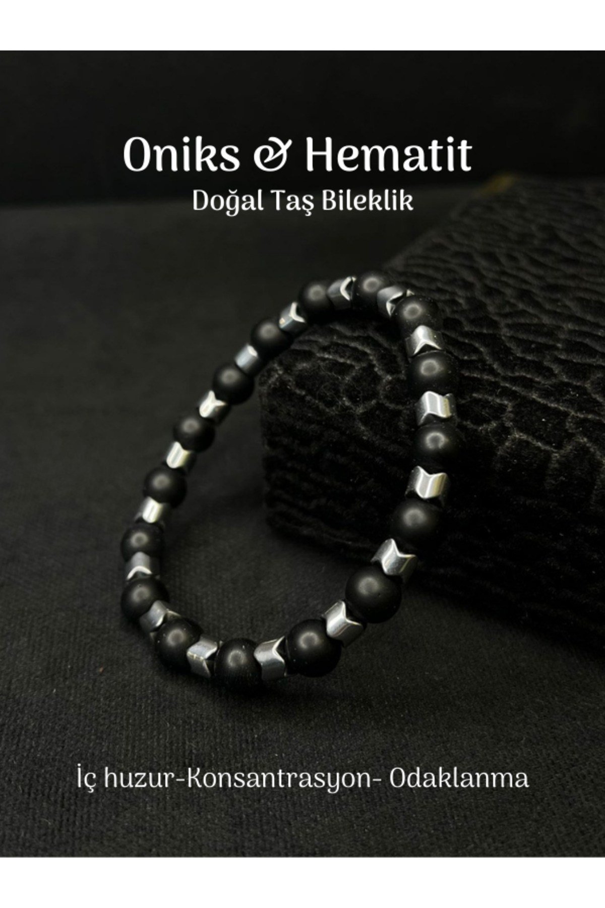 Oniks & Hematit Doğal Taş Bileklik İç huzur-Konsantrasyon- Odaklanma