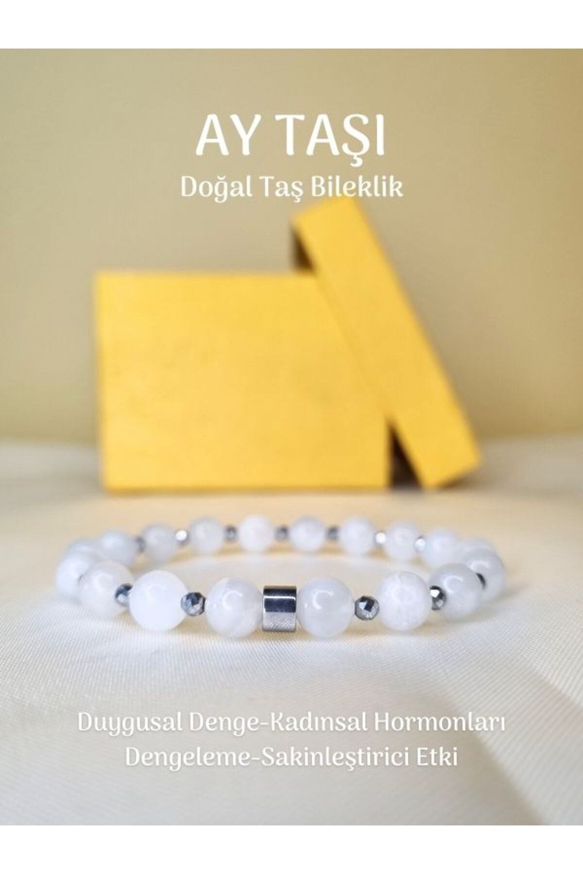 Yüksek Kalite Ay Taşı Doğal Taş Bileklik Kadınsal Hormon Dengeleme, Eril Dişil Dengesi, Sakinlik