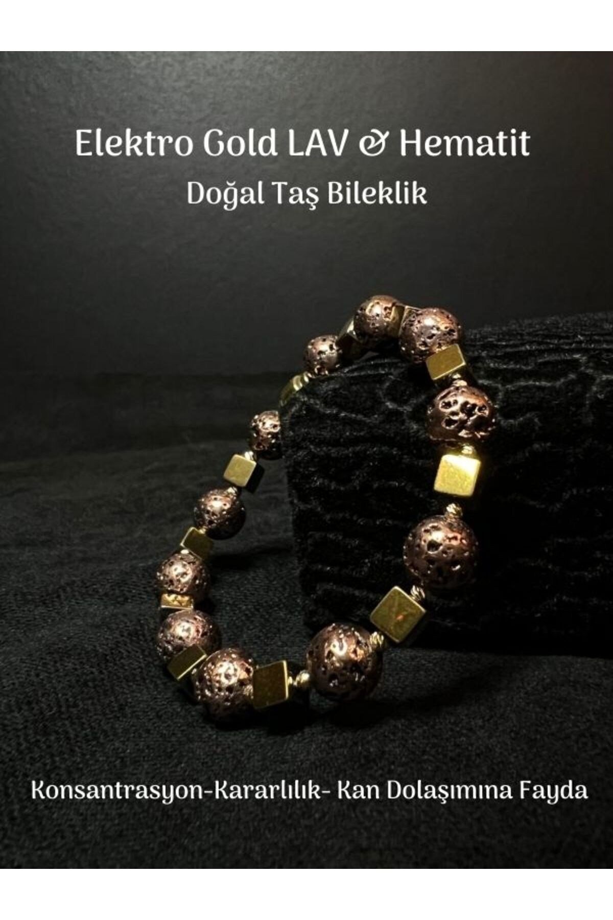 Yüksek Kalite Elektro Gold LAV ve Hematit Taşı Bileklik Sakin Zihin Pozitif Denge