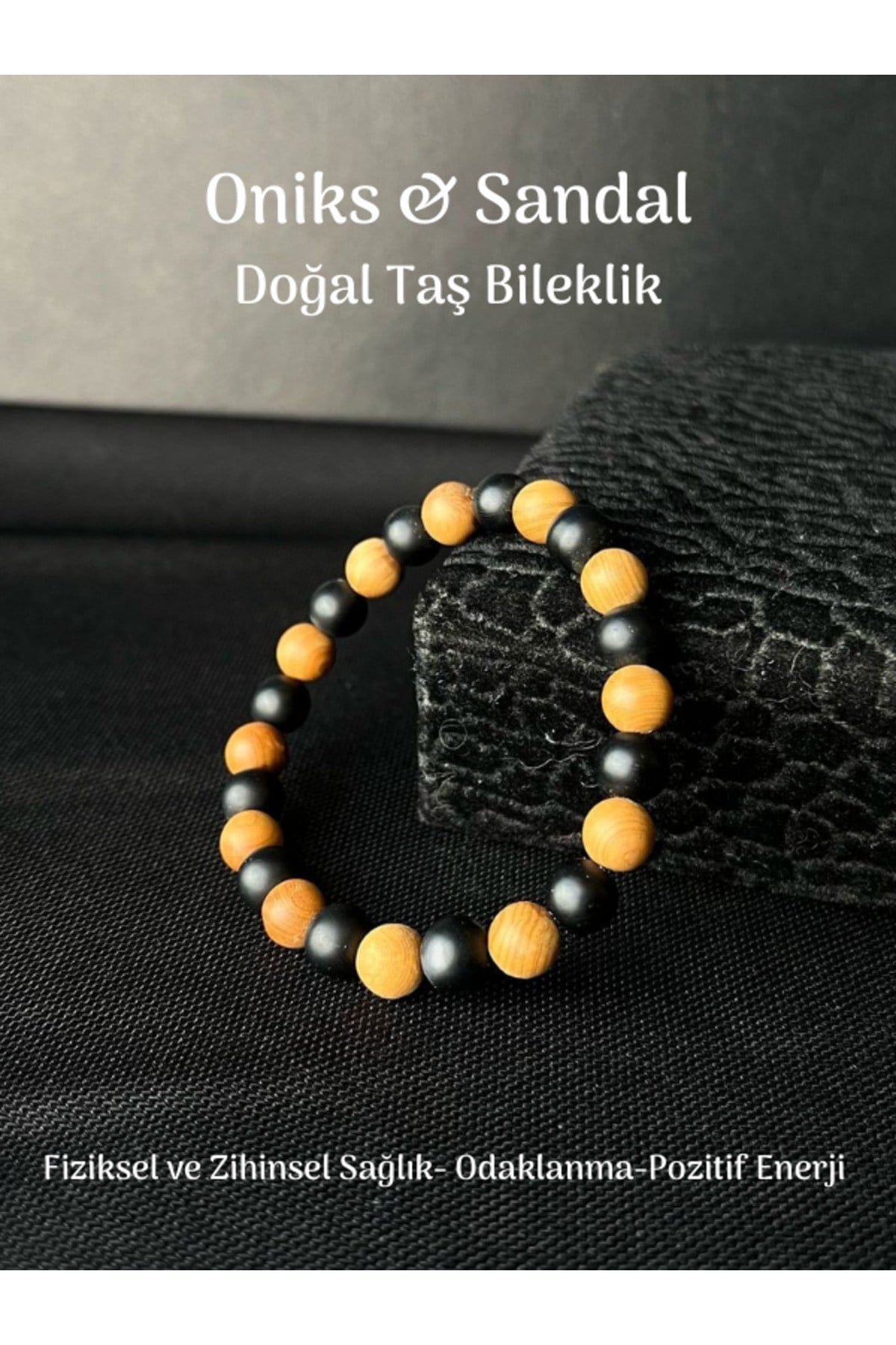 Yüksek Kalite Onix Doğal Taş Ve Sandal Doğal Taş Bileklik Sakin Zihin Denge