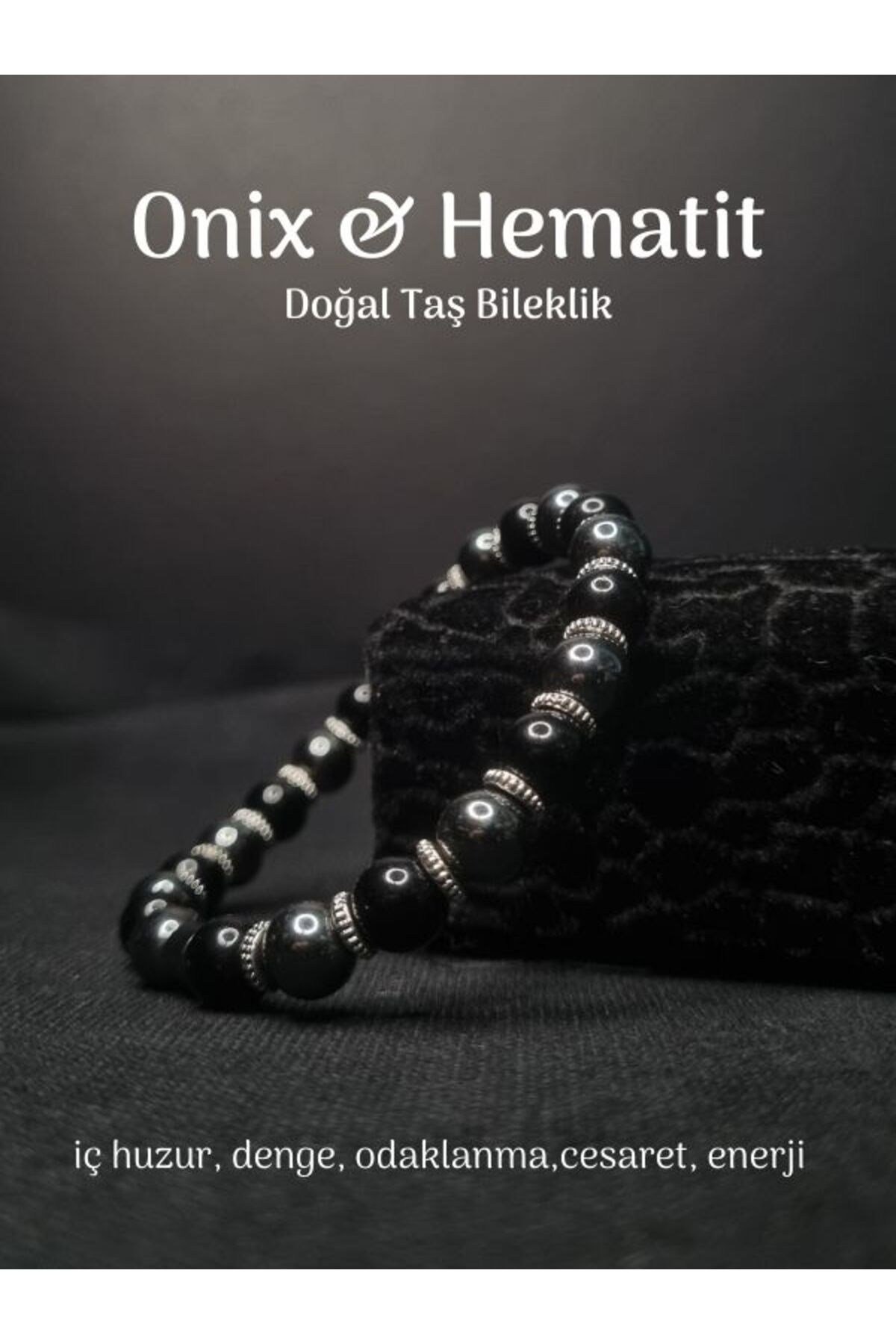 Yüksek Kalite Onix ve Hematit Doğal Taş Bileklik Sakin Zihin Pozitif Denge Konsantrasyon